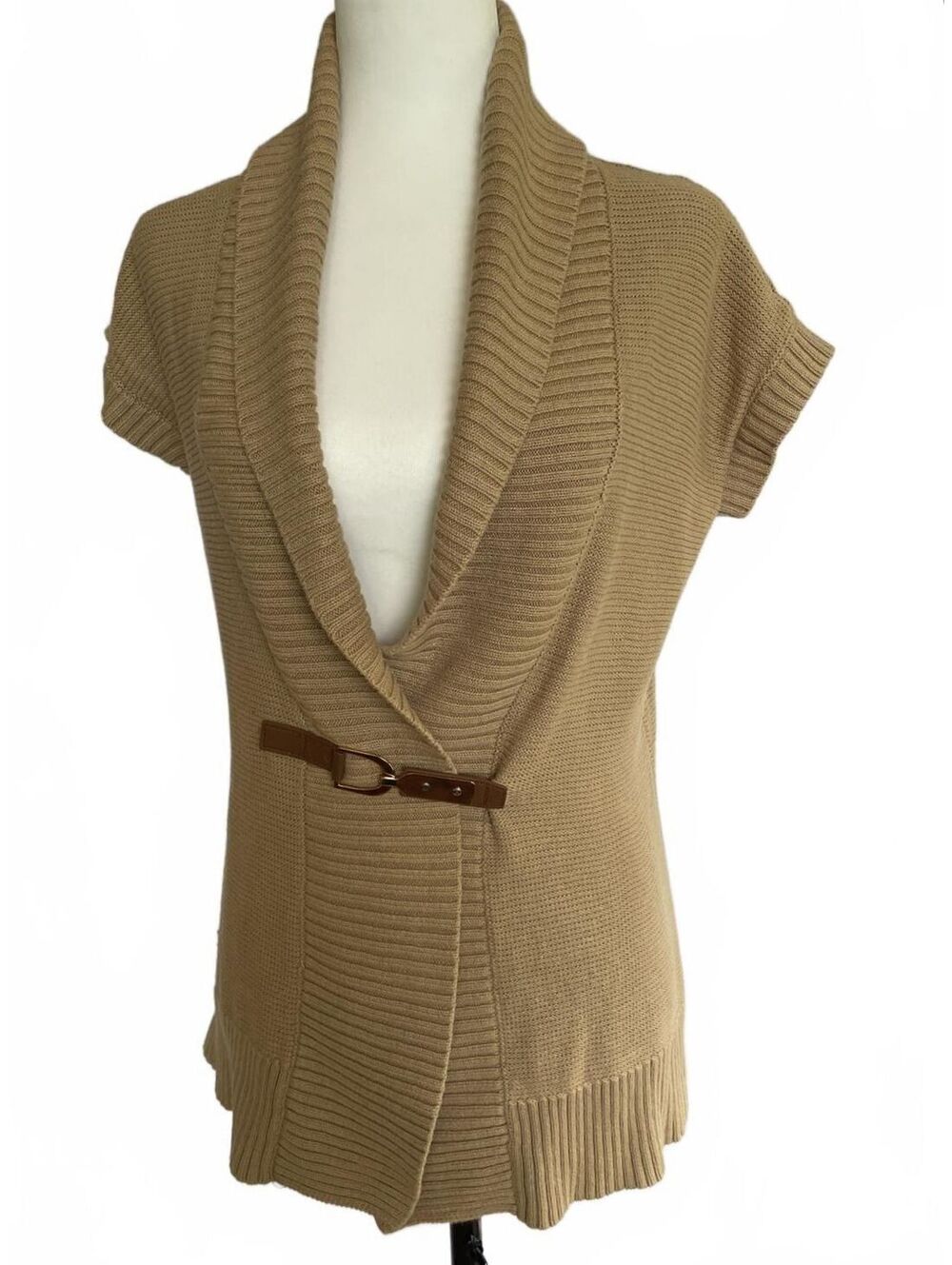 Chaps Ralph Lauren Beige Shawl Collar Buckle Cardigan S Equestrian Preppy Fall